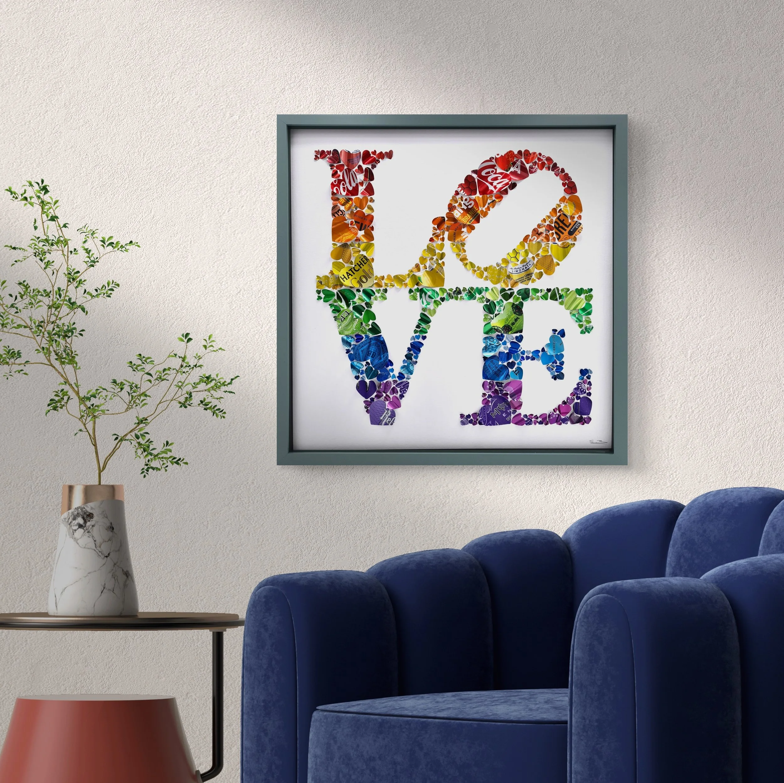 LOVE Artwork made from rainbow coloured aluminium cans — Sarah